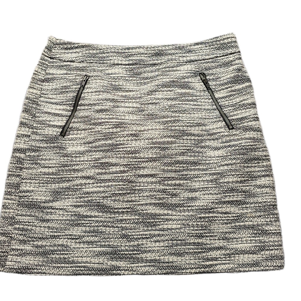 LOFT Mini Skirt Womens Size 6 Black White Tweed Lined Textured Stretch Back Zip
